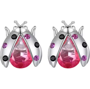 Náušnice For Silver Puzetové náušnice Beruška s růžovými a černými zirkony - Stříbro 925