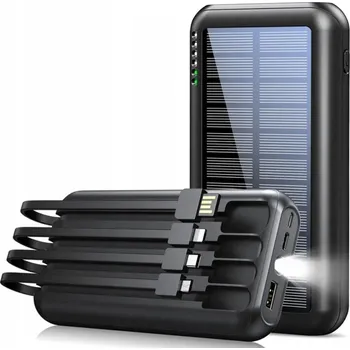Powerbanka SOLÁRNÍ POWERBANKA VESTAVĚNÉ KABELY SVÍTILNA 20000mAh
