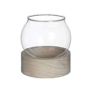 Váza Skleněná koule Iris v dřevěném podstavci, průměr 10 cm