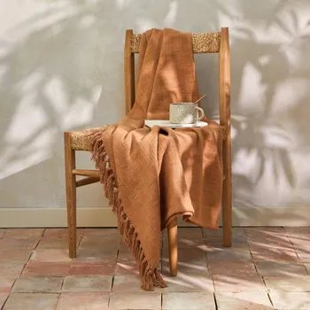 Napínací potah Blancheporte Jednobarevný pléd z bavlny s texturou karamelová