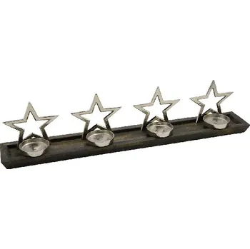 Svícen Svícen adventní hvězdy, Alu na dřev. podstavci, stříb/přírodní,75x11x16cm (DOPRODEJ)|Ego Dekor