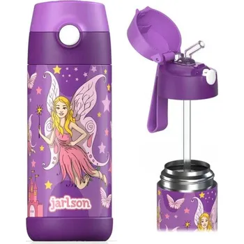 Termoska Jarlson Dětská nerezová termoláhev s brčkem CHARLI Víla 350 ml