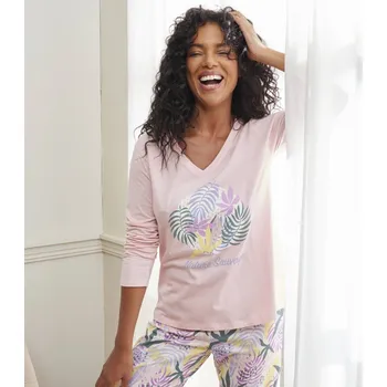 Dámské pyžamo Blancheporte Pyžamové tričko s dlouhými rukávy a potiskem Nature Sauvage růžová 38/40