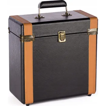 Archivační box Box na 10" vinylové desky černý + hnědé popruhy