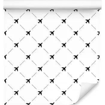 Tapeta Tapeta s kostkami Černo-bílé LETADLA pro děti