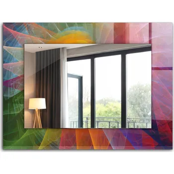 Zrcadlo Zrcadlo se skleněným rámem a XXL grafikou 80x60 cm - Barevná abstraktní spirála