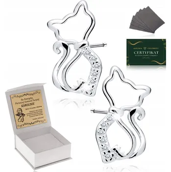 Náušnice STŘÍBRNÉ NÁUŠNICE KOČIČKY PRO DÍVKU 925 KE SVATÉMU PŘIJÍMÁNÍ NA KŘTINY + GRAVÍROVÁNÍ