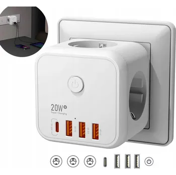 Elektrická zásuvka Prodlužovací kostka 7v1 Magic Cube – 3 zásuvky, 3 USB, 1 USB-C, bez kabelu