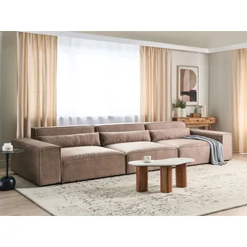 Pohovka 3místná modulární pohovka hnědá látková sekční pohovka s černými nohami moderní obývací pokoj Beliani