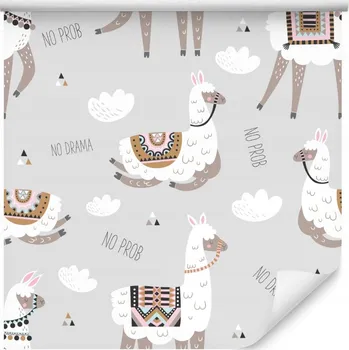 Tapeta Tapeta do dětského pokoje, lamy, zvířata, mraky