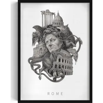 Obraz Ozdobný nástěnný obraz v rámu Monochromatický Řím Koloseum Pizza 50x70 cm