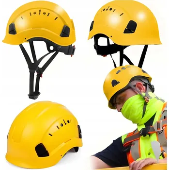 Pracovní přilba Horolezecká Přilba Ochranná Větraná Žlutá s Podbradním Páskem CE
