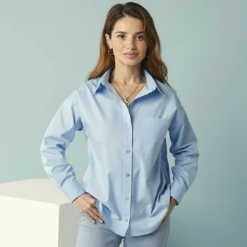 Dámská móda Oversize košile pro menší postavu, popelín modrá 50