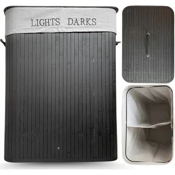 Koš na prádlo KOŠ NA PRÁDLO do KOUPELNY PRÁDELNY na PRÁDLO HRAČKY BAMBUSOVÝ ČERNÝ 100L