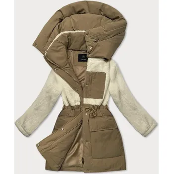 Béžovo-ecru bunda pro přechodné období z různých spojených materiálů (WD2351) odstíny béžové L (40)