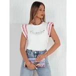 Bílé tričko s růžovými volánky na rukávu AMOURI RY2412 Velikost: M/L
