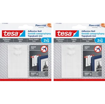 Věšák TESA Hřebík samolepicí na omítku a tapetu, bílý - háčky na lepidlo, 2 kg x 2