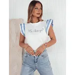 Bílé tričko se světle modrými volánky na rukávu AMOURI RY2413 Velikost: M/L