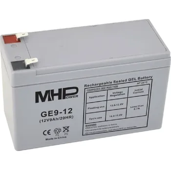 Záložní baterie Olověný bezúdržbový akumulátor MHPower GE9-12 Gelový akumulátor 12V/9Ah, Faston F2 - 6,3mm, Deep Cycle