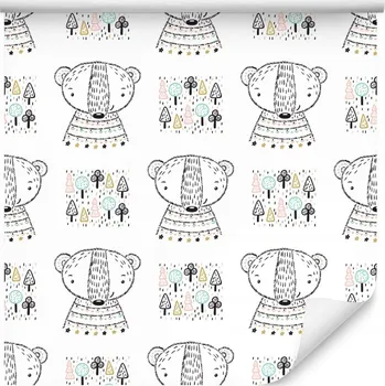 Tapeta 10m TAPETA medvídci stromy rostliny do dětského pokoje