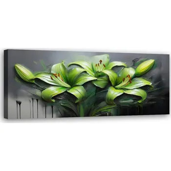 Obraz Obraz na plátně, Abstrakce Zelené Lilie Květy Malované 90x30