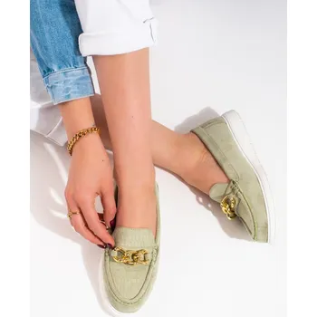 Dámské mokasíny Pohodlné dámské zelené mokasíny bez podpatku 38