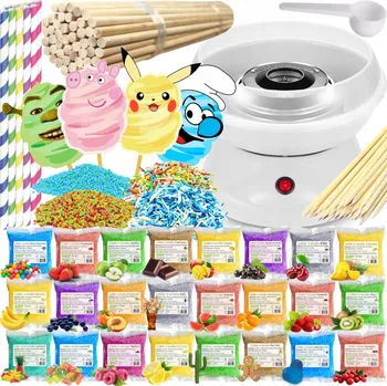 Výrobník cukrové vaty Přístroj na výrobu cukrové vaty Cameleon Sada: bílý stroj + cukr 24x 100g sáčky, bílý, 450 W