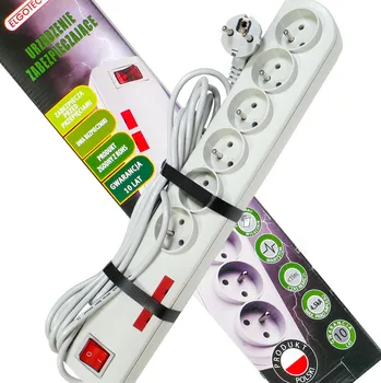 Napájecí kabel Prodlužovací kabel lišta proti přepětí, 6 zásuvek, 3 m