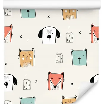 Fototapeta Pastelová tapeta malé zvířátka domečky pro děti