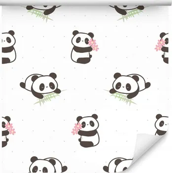 Fototapeta Tapeta panda medvídci listy květiny dětský pokoj