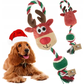 Hračka pro psa Plyšová Hračka pro psa Wesoły Pupil Hračka pro psy VÁNOČNÍ SOB plyšová hračka se šňůrou a míčkem