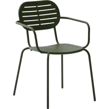 Tmavě zelená kovová zahradní židle Kave Home Brai s područkami