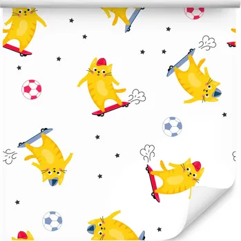 Fototapeta Dětská tapeta kočka skateboard fotbal sport