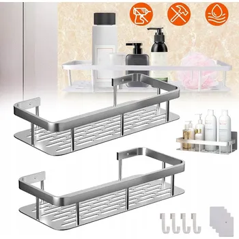 Obraz 2X SPRCHOVÉ POLIČKY KOŠÍK DO SPRCHY SAMOLEPICÍ POLIČKA ODOLNÁ PROTI KOROZI