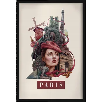 Obraz Moderní nástěnná dekorace Retro styl Paříž Notre Dame Moulin Rouge 40x60