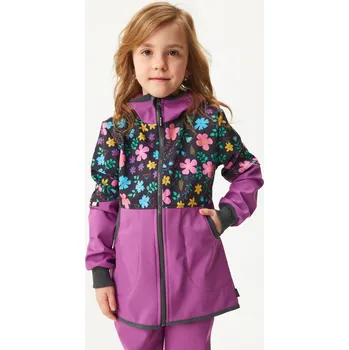 Dívčí kabát unuo Dívčí softshellový kabát s fleecem Street, Ostružinová, Kytičky Velikost: 110/116
