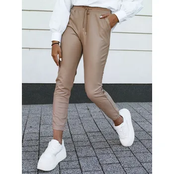 Dámské kalhoty Béžové koženkové kalhoty BRIAL UY2152 Velikost: 2XL