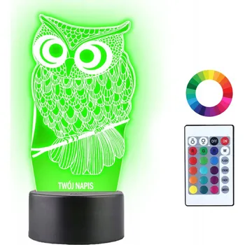 Lampička 3D Noční Lampa sova s LED Dálkový Ovladač gravírováním jména