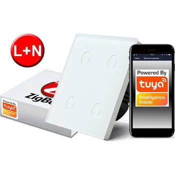 vypínač Dotykový ZigBee vypínač TUYA, 4 okruhy, bílý # L+N