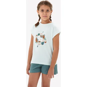 Pánské tričko QUECHUA Dětské turistické tričko NH 100 7 LET MODRÁ|ZELENÁ