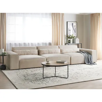 Pohovka 3místná modulární pohovka béžová sametová rozkládací pohovka s černými nohami moderní obývací pokoj Beliani