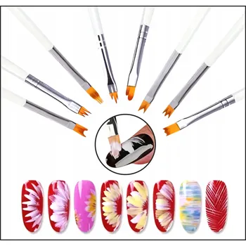 Kosmetický štětec Sada štětců na stínování a zdobení nehtů, motiv květiny, 8 ks