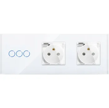 vypínač SKLENĚNÝ DOTYKOVÝ VYPÍNAČ + DVOJITÁ VODĚODOLNÁ ZÁSUVKA IP44