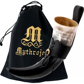 Karnevalový kostým Výprodej Vikinský picí roh Mythrojan s koženým držákem a vakem - Outlet