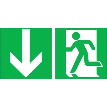 Kancelář Velkoformátová tabulka – Nouzový východ vlevo, šipka dolů, 80×40cm