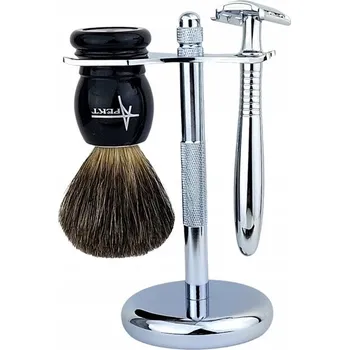 Břitva na holení Sada na holení: Štětka na holení z jezevce, holicí strojek na žiletky, stojan