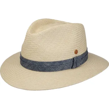 Klobouk Exkluzivní panamský klobouk Fedora s modrou stuhou- Mayser Gero - UV faktor 80 Velikost: 59 cm (L)