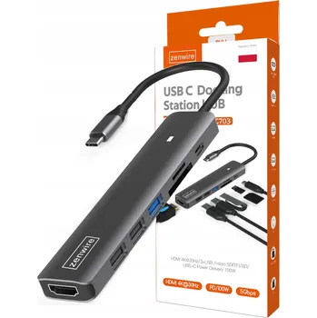 USB hub USB-C Hub Zenwire 7-portový s HDMI 4K, USB 3.0, SD, Power Delivery 100W