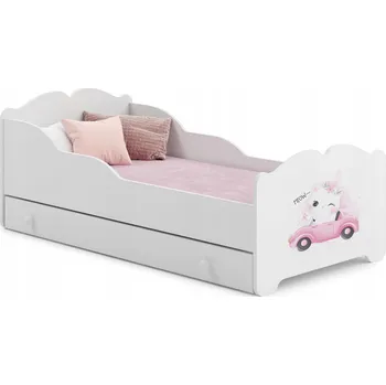 Dětská postel Dětská postel ANNA bílá s grafikou kočky 160x80 šuplík matrace