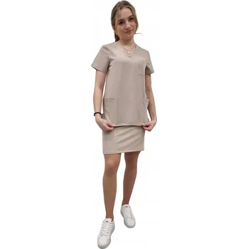 Dámský lékařský komplet se sukní, béžový, elegantní, velikost XL